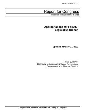 Appropriations for FY2003: Legislative Branch
