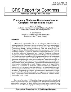 Emergency Electronic Communications in Congress: Proposals and Issues