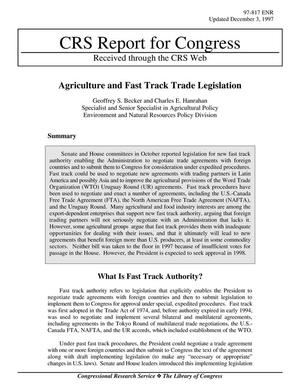 Agriculture and Fast Track Trade Legislation