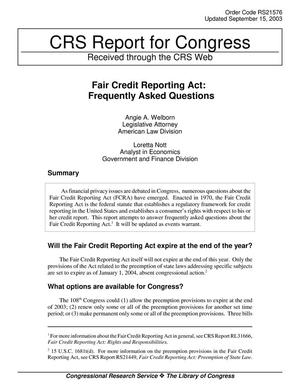 Primary view of object titled 'Fair Credit Reporting Act: Frequently Asked Questions'.