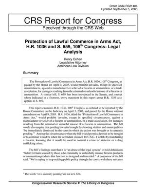 Protection of Lawful Commerce in Arms Act, H.R. 1036 and S. 659, 108th Congress: Legal Analysis