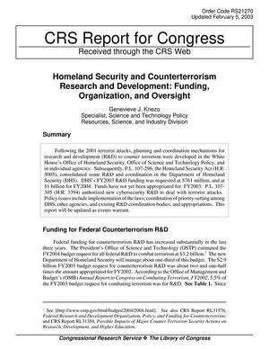 Homeland Security and Counterterrorism Research and Development: Funding, Organization, and Oversight