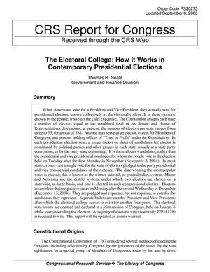 Primary view of object titled 'The Electoral College: How it Works in Contemporary Presidential Elections'.