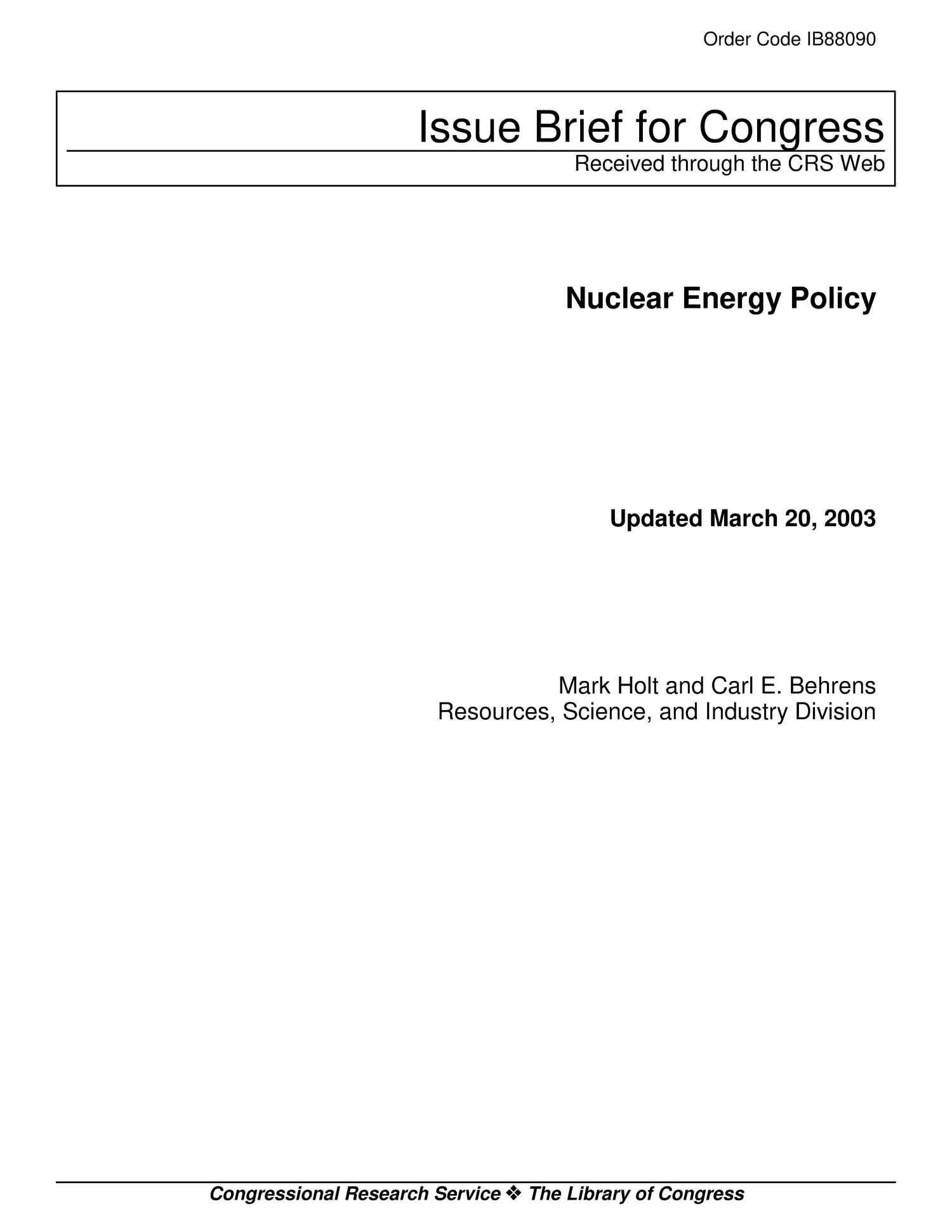 Nuclear Energy Policy
                                                
                                                    [Sequence #]: 1 of 18
                                                