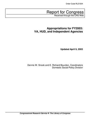 Appropriations for FY2003: VA, HUD, and Independent Agencies