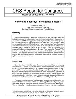 Primary view of object titled 'Homeland Security: Intelligence Support'.