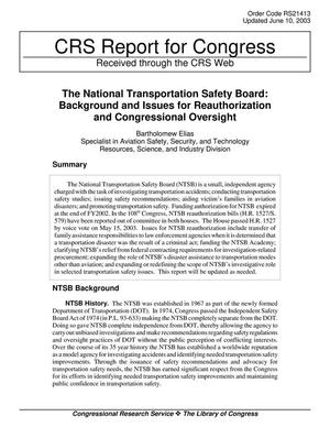 The National Transportation Safety Board: Background and Issues for Reauthorization and Congressional Oversight
