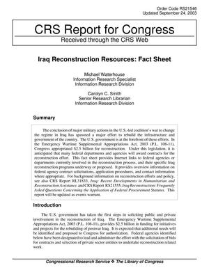 Iraq Reconstruction Resources: Fact Sheet