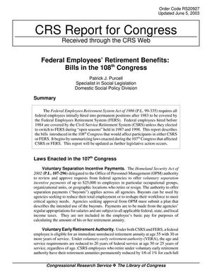 Federal Employees' Retirement Benefits: Bills in the 108th Congress