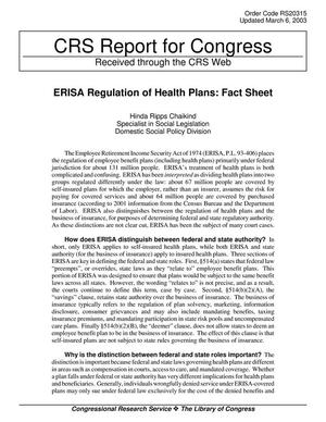 ERISA Regulation of Health Plans: Fact Sheet