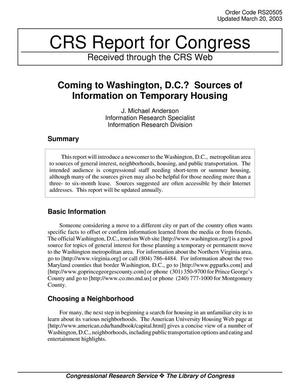 Coming to Washington, D.C.? Sources of Information on Temporary Housing