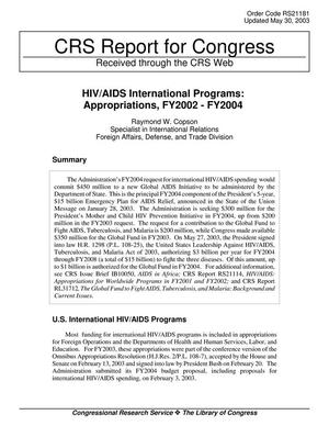 HIV/AIDS International Programs: Appropriations, FY2002-FY2004
