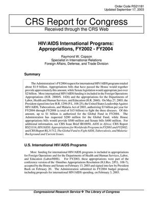 HIV/AIDS International Programs: Appropriations, FY2002-FY2004