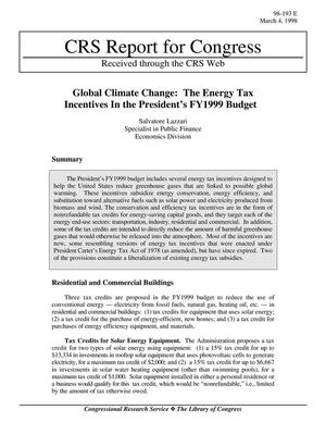 Global Climate Change: The Energy Tax Incentives in the President's FY1999 Budget