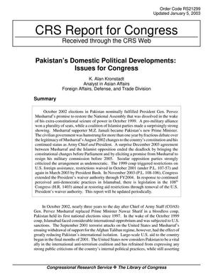 Pakistan's Domestic Political Developments: Issues for Congress