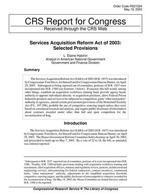 Services Acquisition Reform Act of 2003: Selected Provisions