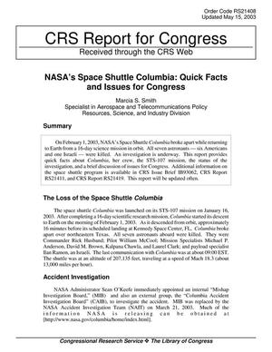 Primary view of object titled 'NASA's Space Shuttle Columbia: Quick Facts and Issues for Congress'.