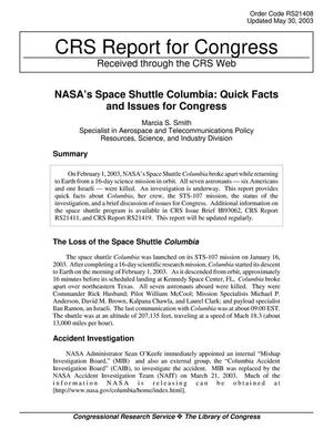 NASA's Space Shuttle Columbia: Quick Facts and Issues for Congress