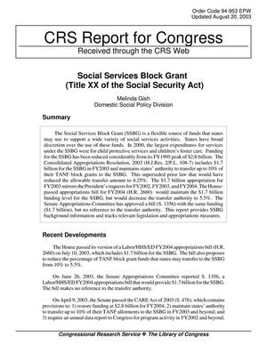 Social Services Block Grant (Title XX of the Social Security Act)