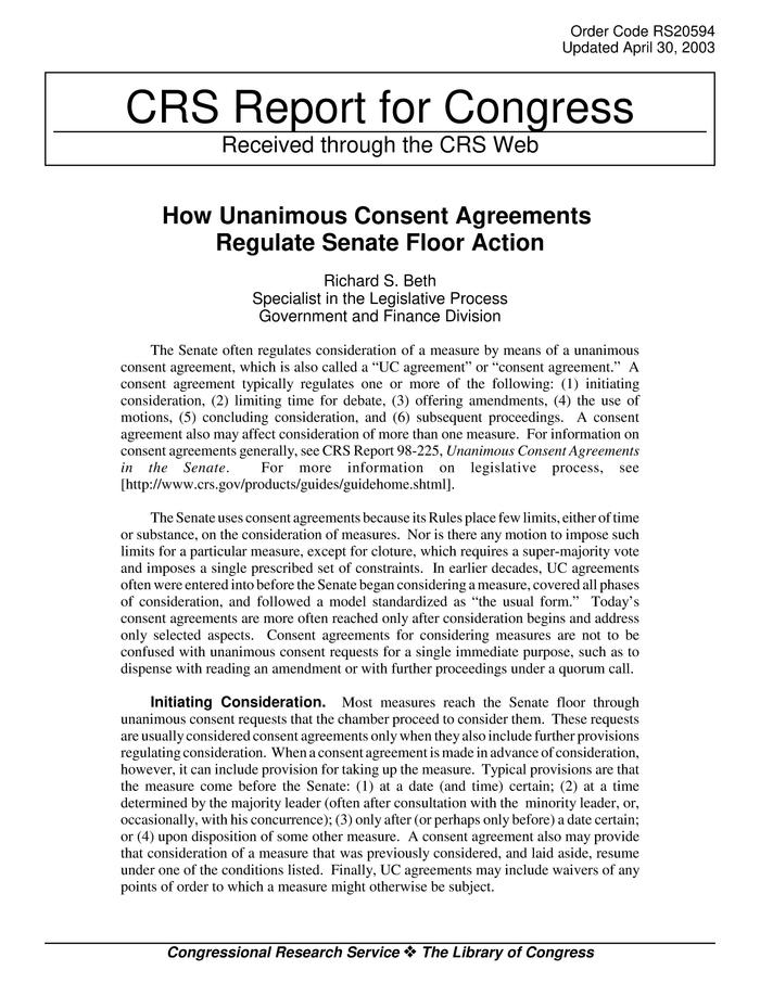 How Unanimous Consent Agreements Regulate Senate Floor Action