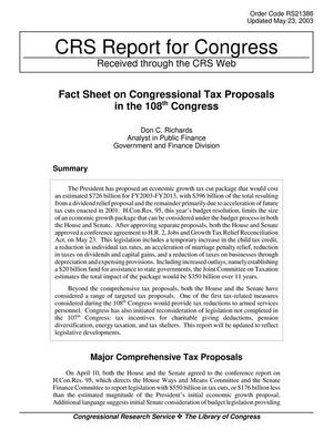 Fact Sheet on Congressional Tax Proposals in the 108th Congress