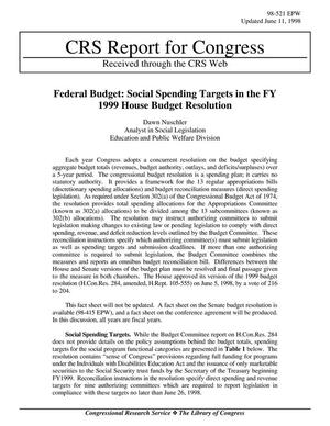 Federal Budget: Social Spending Targets in the FY 1999 House Budget Resolution
