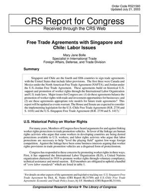 Free Trade Agreements with Singapore and Chile: Labor Issues