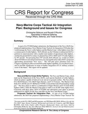 Navy-Marine Corps Tactical Air Integration Plan: Background and Issues for Congress