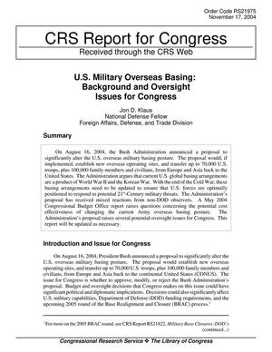 U.S. Military Overseas Basing: Background and Oversight Issues for Congress