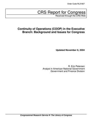 Continuity of Operations (COOP) in the Executive Branch: Background and Issues for Congress