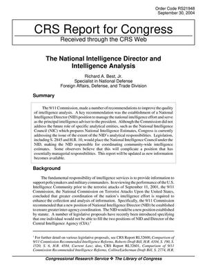The National Intelligence Director and Intelligence Analysis