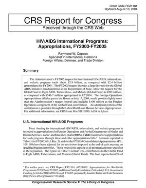 HIV/AIDS International Programs: Appropriations, FY2003-FY2005