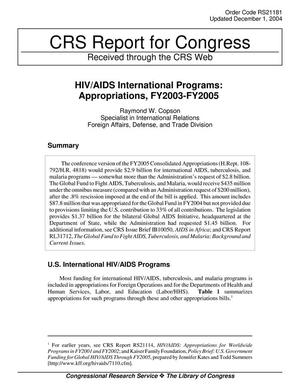 Primary view of object titled 'HIV/AIDS International Programs: Appropriations, FY2003-FY2005'.