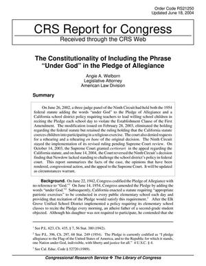 The Constitutionality of Including the Phrase "Under God" in the Pledge of Allegiance