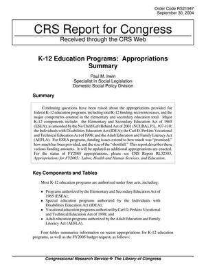 K-12 Education Programs: Appropriations Summary