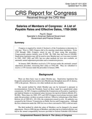 Salaries of Members of Congress: A List of Payable Rates and Effective Dates, 1789-2006