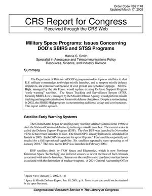 Primary view of object titled 'Military Space Programs: Issues Concerning DOD's SBIRS and STSS Programs'.