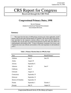 Congressional Primary Dates, 1998