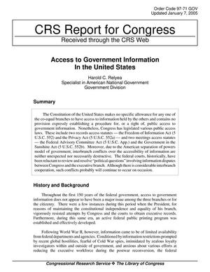 Primary view of object titled 'Access to Government Information in the United States'.