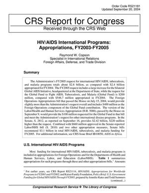 HIV/AIDS International Programs: Appropriations, FY2003-FY2005