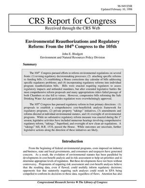Environmental Reauthorizations and Regulatory Reform: From the 104th Congress to the 105th