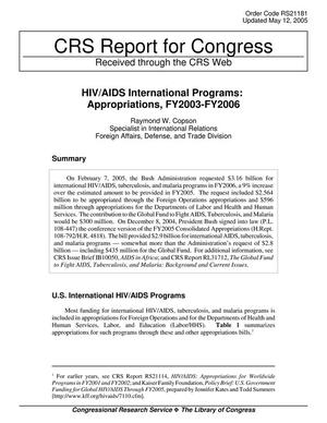 HIV/AIDS International Programs: Appropriations, FY2003-FY2006