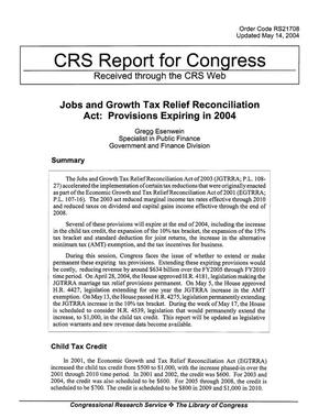 Jobs and Growth Tax Relief Reconciliation Act: Provisions Expiring in 2004