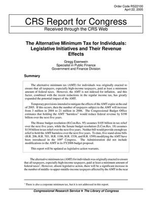 Primary view of object titled 'The Alternative Minimum Tax for Individuals: Legislative Initiatives and Their Revenue Effects'.
