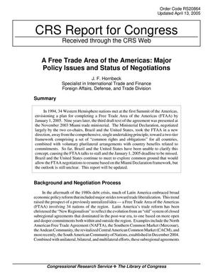 A Free Trade Area of the Americas: Major Policy Issues and Status of Negotiations