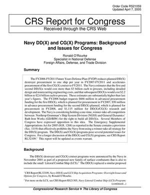Navy DD(X) and CG(X) Programs:  Background and Issues for Congress