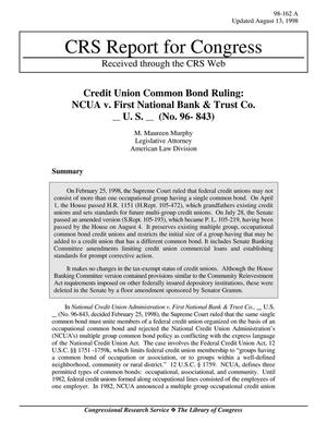 Credit Union Common Bond Ruling: NCUA v. First National Bank and Trust Co._U.S._ (No. 96-843)
