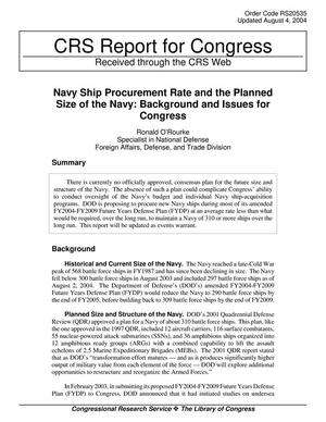 Navy Ship Procurement Rate and the Planned Size of the Navy: Background and Issues for Congress