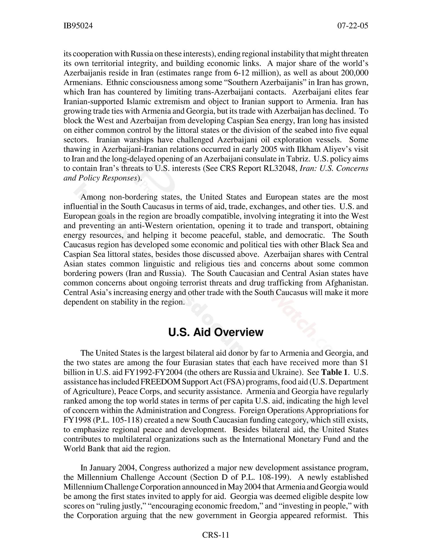 Armenia, Azerbaijan, and Georgia: Political Developments and Implications for U.S. Interests
                                                
                                                    [Sequence #]: 14 of 19
                                                