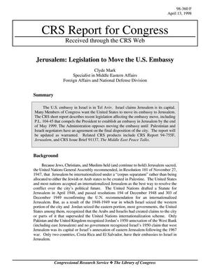 Primary view of object titled 'Jerusalem: Legislation to Move the U.S. Embassy'.